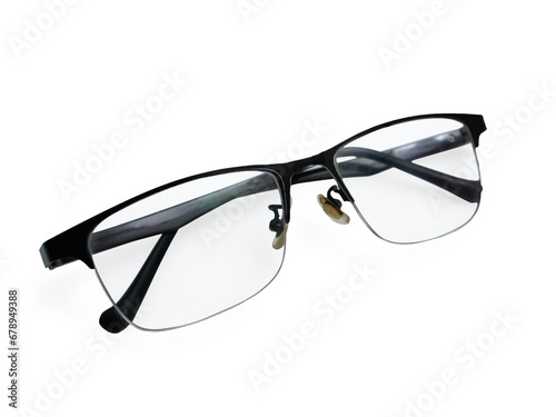 Half rim frame spectacles with black color, cut out isolated