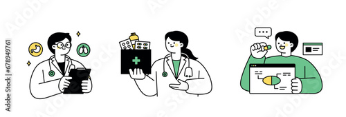 Nutrients for a healthy lifestyle. A pharmacist is prescribing and recommending medication. A person who analyzes the ingredients of medicine.