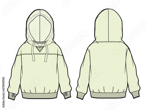 Girl anorak jacket front and back view flat drawing vector illustration mockup template