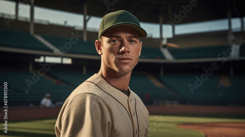 baseball player in a stadium, with a determined look generative ai