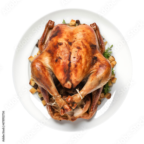 Thanksgiving roasted chicken with vegetables isolated on transparent background