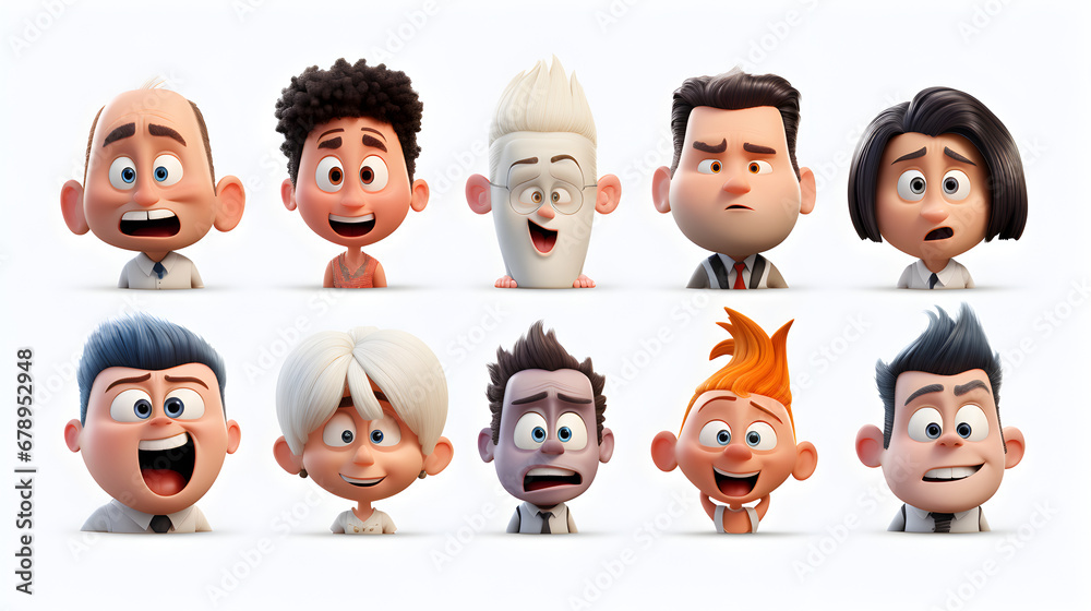 Set of funny people with various mood isolated on white background Set of funny people with various mood isolated on white background