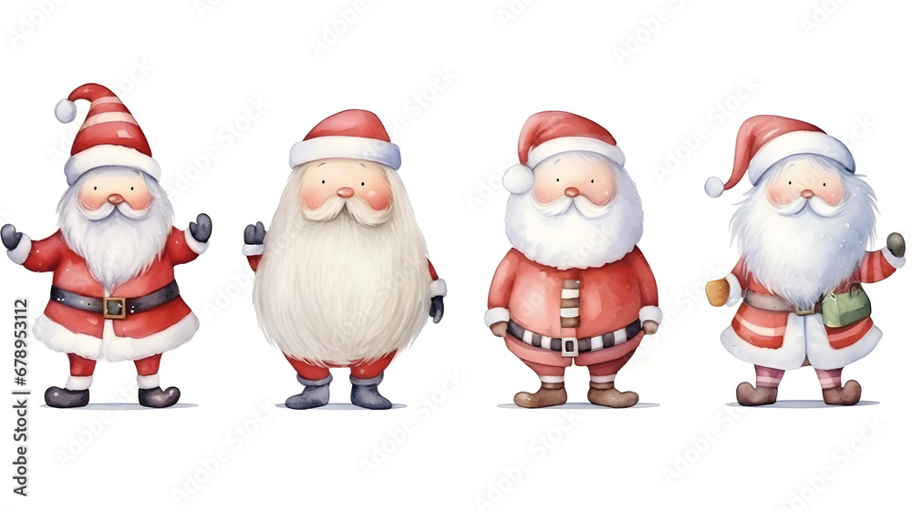 Set of santa in watercolor style illustration isolated on white background Set of santa in watercolor style illustration isolated on white background