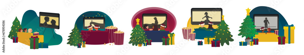 Set of people watching Christmas movies at home Set of people watching Christmas movies at home