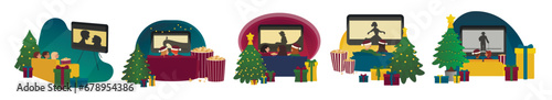 Set of people watching Christmas movies at home