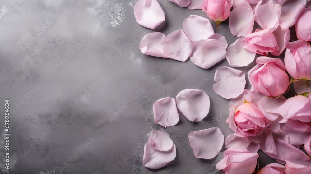 Obraz premium Pink petals on grunge gray background