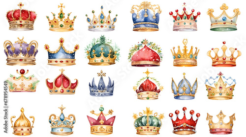 Watercolor Crown Icon Collection isolated in white background photo