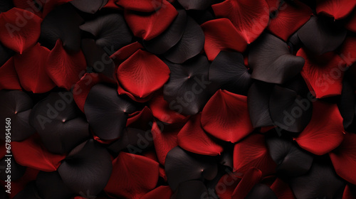 Red rose petals on black background photo