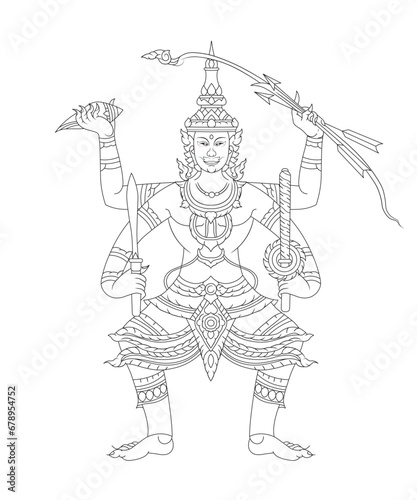 ancient tradition thai character ramayana,Illustration of Hindu God Brahma