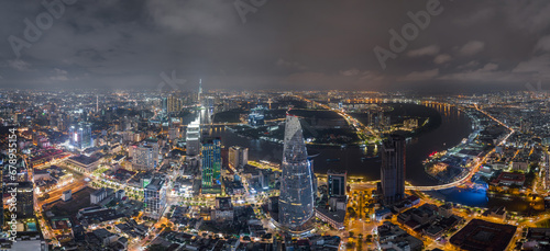 Aerial skyline view of Ho Chi Minh cityscape, Sai Gon cityscape at night