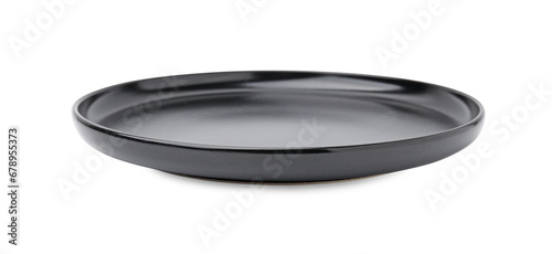 One black ceramic plate isolated on white. Cooking utensil