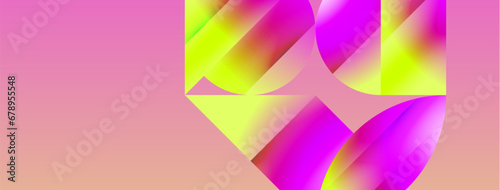 Serene gradient template. Circles and triangles mingle in minimalist perfection. Gentle fusion of forms and hues creates balanced yet captivating backdrop, embodying modern sophistication