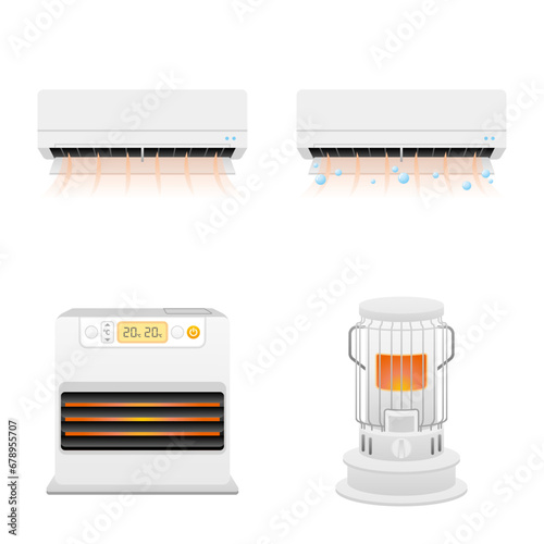 シンプルなイラスト_いろいろな家電のセット_暖房器具