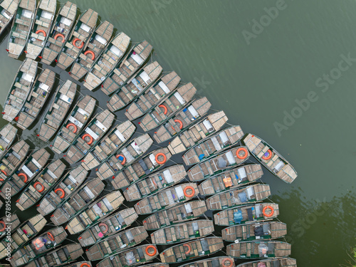 Εκτύπωση καμβά Aerial view of rowing boats in Trang An, Ninh Binh province