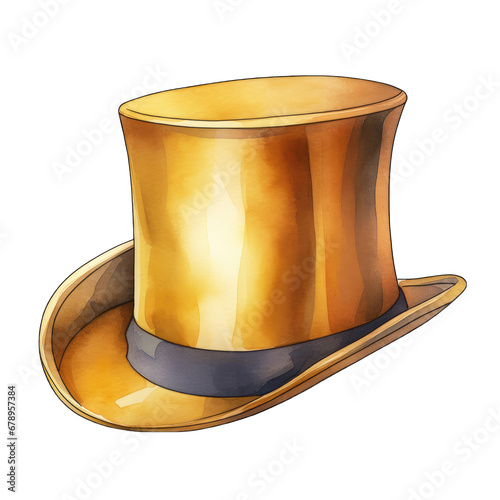 Gold colored men's top hat isolated on white