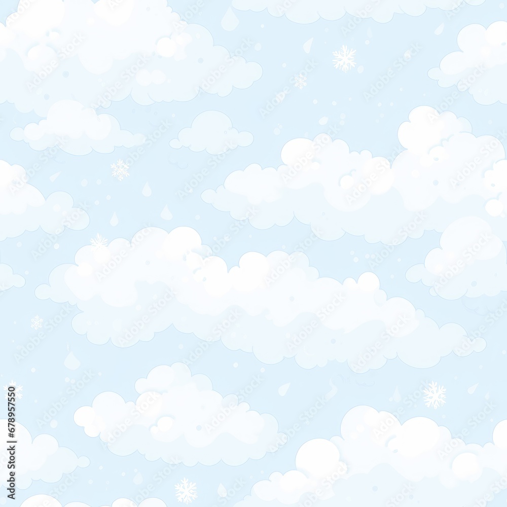Seamless pattern with clouds and snowflakes. Vector illustration.