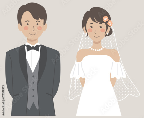 結婚式イラスト、後ろで腕を組む新郎新婦