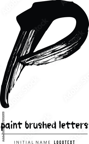 vector icon of letter P with ink stroke, P - Black handwritten letters, hand drawn P letters Logo design. Brushstroke P Letter Logo Design on white background.eps8