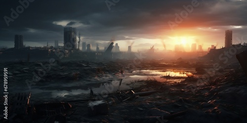 Ruins of Tomorrow: A Post-Apocalyptic City in Desolation. Generative ai © Scrudje