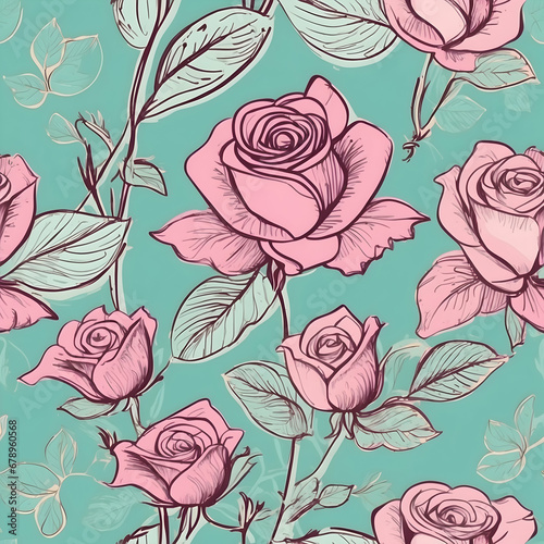 Seamless pattern background with pink flowers. Creative flower graphic repeating pattern.