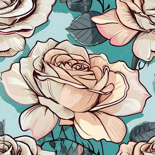 Seamless pattern background with pink roses flowers. Creative flower graphic repeating pattern.