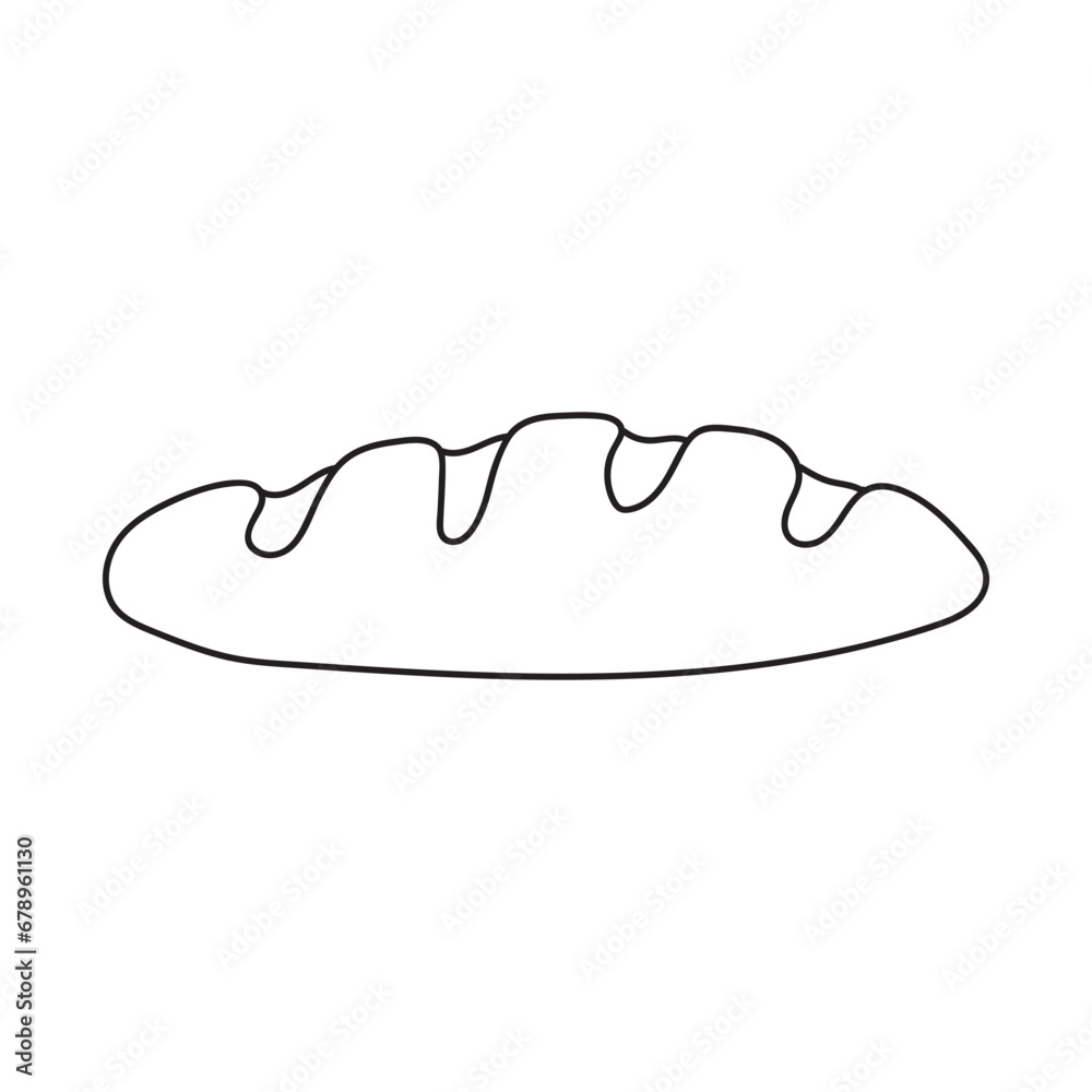 Hand drawn Kids drawing Cartoon Vector illustration cute baguette bread icon Isolated on White Background