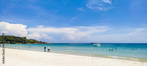 Sea view with cloudy blue sky in peaceful day  island in Thailand