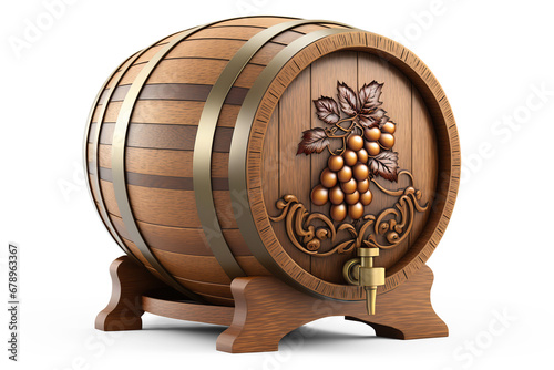 Wine wooden barrel. Cut out on transparent