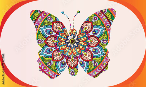 A beautifull butterfly zentangle arts isolated background. Abstract butterfly close up with tangle doodle elements.Hand drawn Butterfly with detailed decorative Mandala elements.Coloring with high det