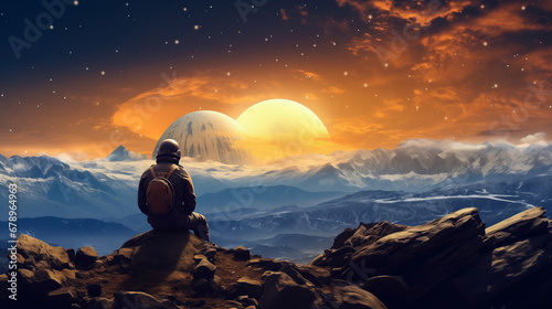 Astronaut Contemplates the Planetary Landscape