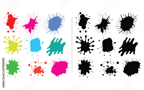 Colorful abstract ink paint splatter set