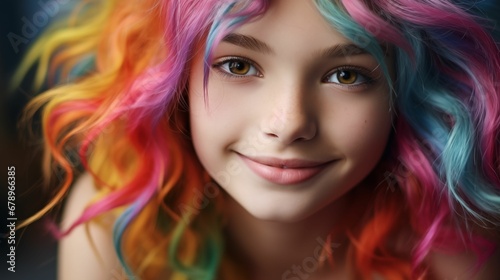 Personality image of a young girl with rainbow colored hair.