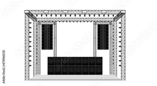 white stage and speaker with spotlight on the truss system on the white background	