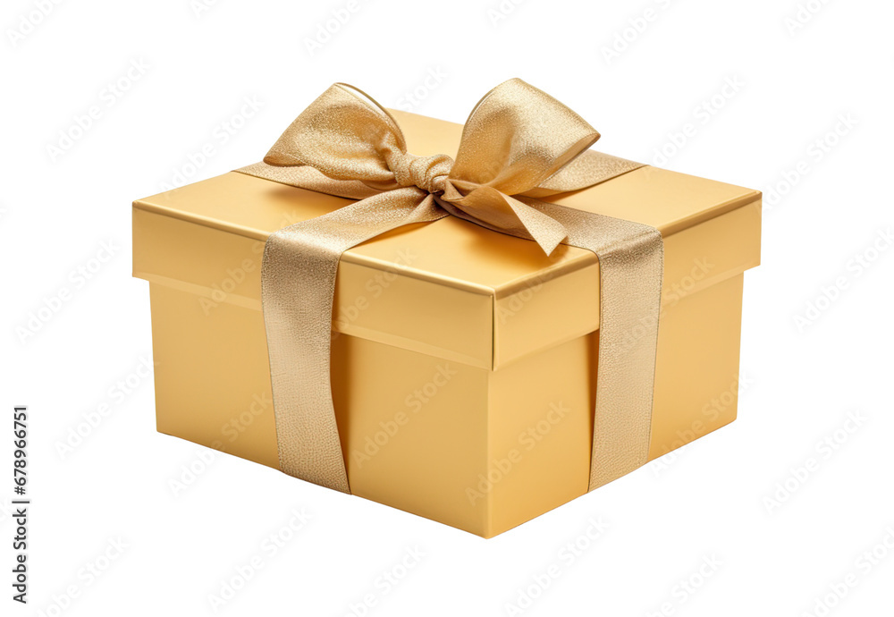 Golden gift box on white background, highest resolution, no shadows, die cut, png file Golden gift box on white background, highest resolution, no shadows, die cut, png file