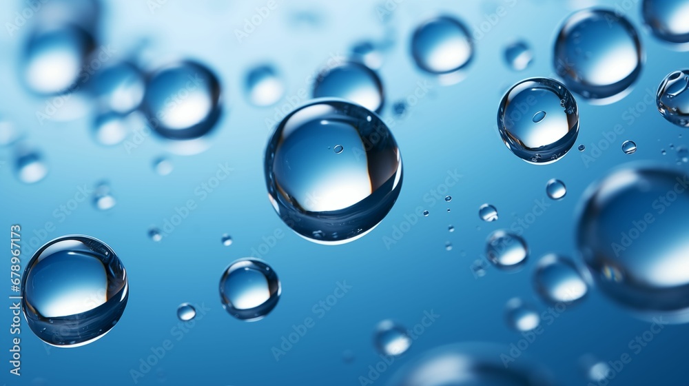 Image of water drops on a vibrant blue background.