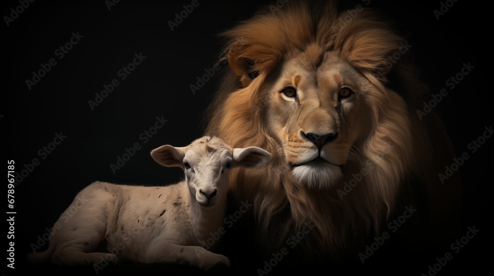 Image of the Lion and the Lamb standing side by side. Image of the Lion and the Lamb standing side by side.
