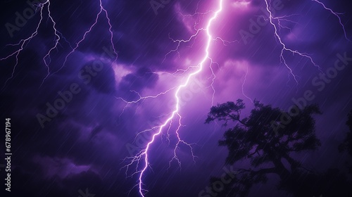 Image of vibrant purple lightning streaking across a stormy night sky.
