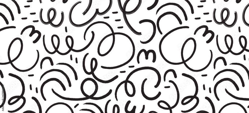 Hand drawn pencil lines and squiggles set. Vector charcoal smears, striketrhoughs and swirls. Doodle style sketchy lines. Horizontal wavy strokes collection. Scratchy strokes with rough edges. - obrazy, fototapety, plakaty 