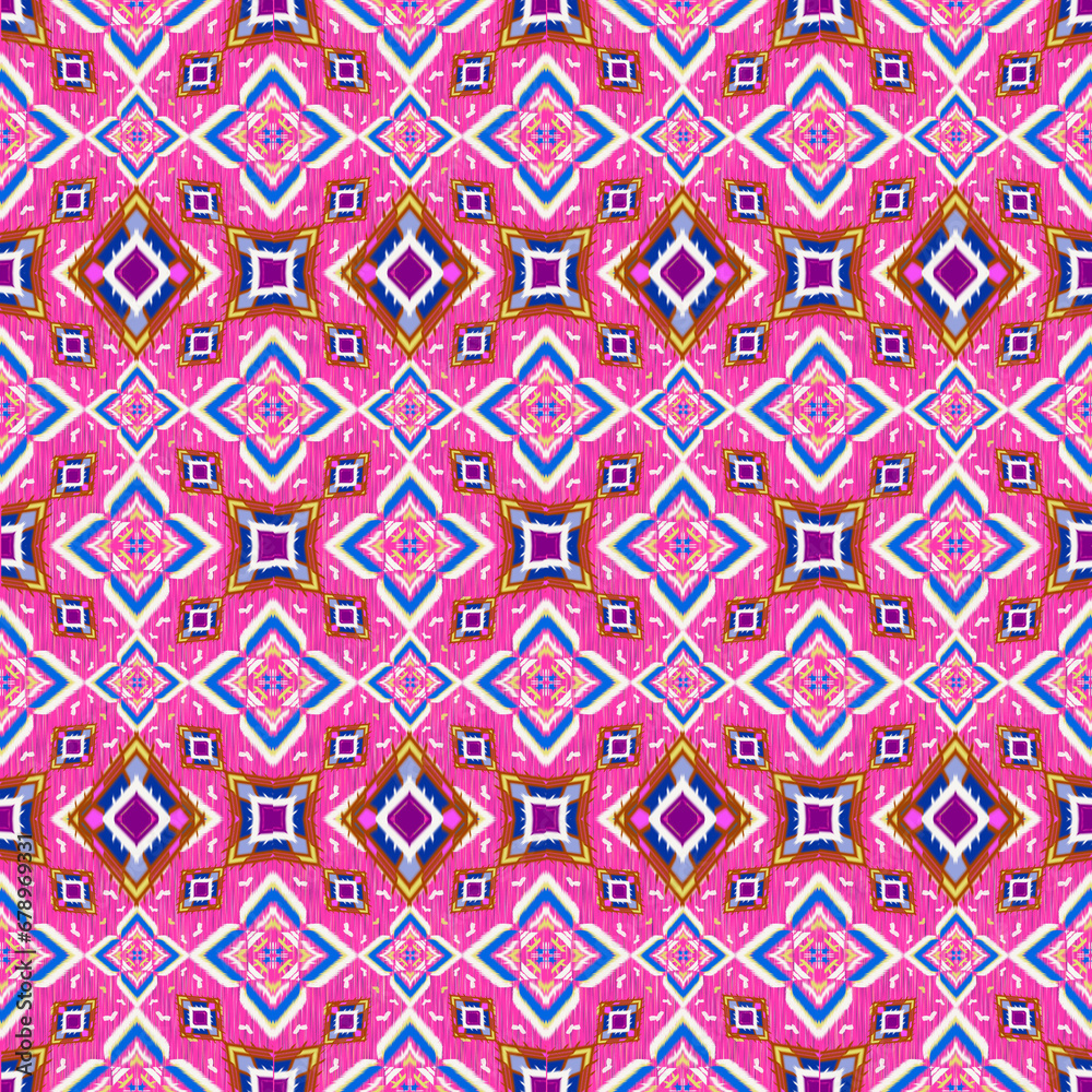 Ikat embroidery is local fabric pattern with geometric seamless white lines and multicolor stripes Ikat embroidery is local fabric pattern with geometric seamless white lines and multicolor stripes