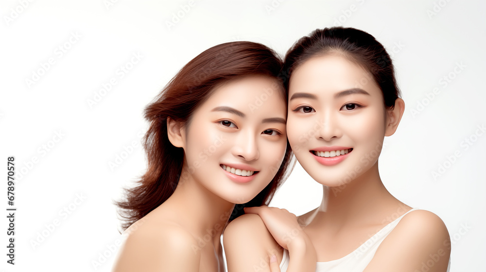 YOUNG TWO ASIAN WOMAN BEAUTY AND SKIN CARE CONCEPT. legal AI YOUNG TWO ASIAN WOMAN BEAUTY AND SKIN CARE CONCEPT. legal AI
