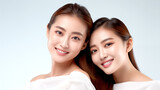 YOUNG TWO ASIAN WOMAN BEAUTY AND SKIN CARE CONCEPT. legal AI