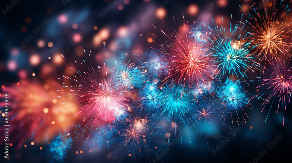 Fototapeta premium fireworks in the sky HD 8K wallpaper Stock Photographic Image
