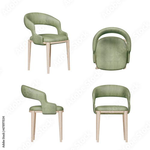  chair , top view, font view, side view, isolated,perspective, rendering