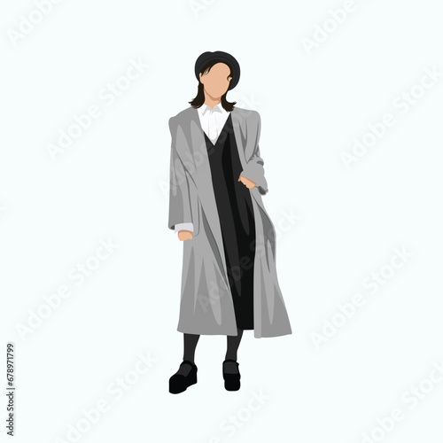 Aesthetic Women Fashion Model Illustration with Solid Background