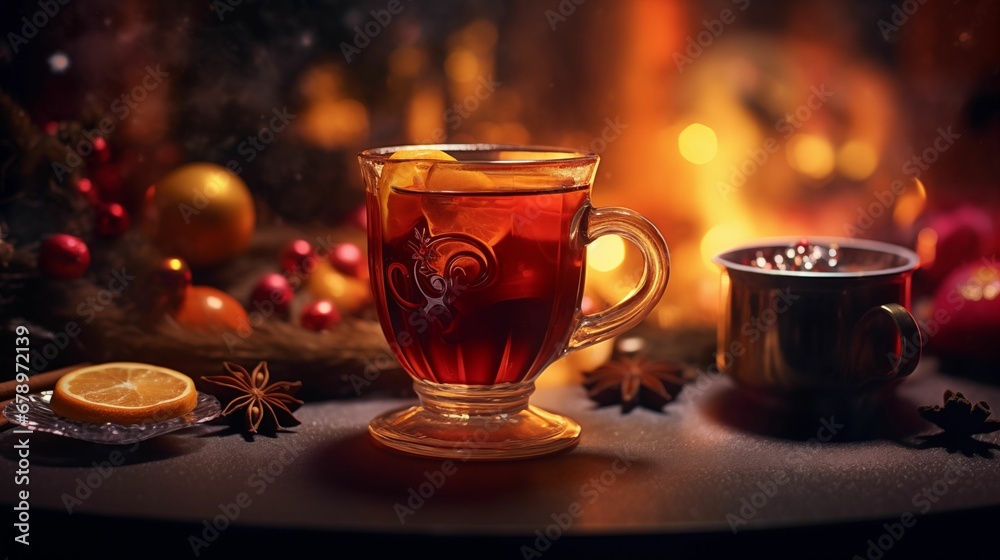 Image of a cup of steaming hot mulled wine. Image of a cup of steaming hot mulled wine.