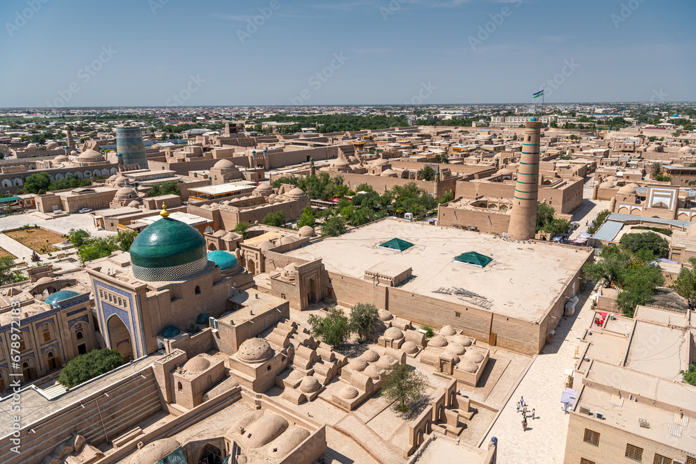 Panoramic view at world famous ancient city of Khiva, Uzbekistan.