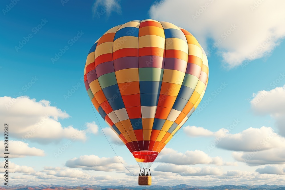 A colorful hot air balloon floating in the sky.