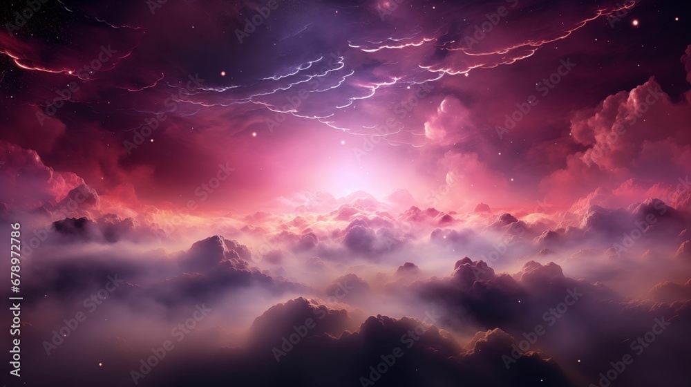 Fototapeta premium Dreamy space background, delicate pink nebula.