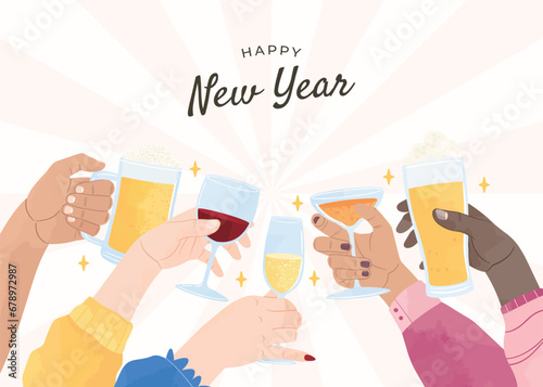 New Year Hand Toast Illustration