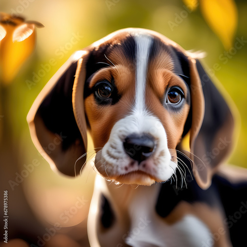 Cute Beagle Puppy show in a close-up portrait.  